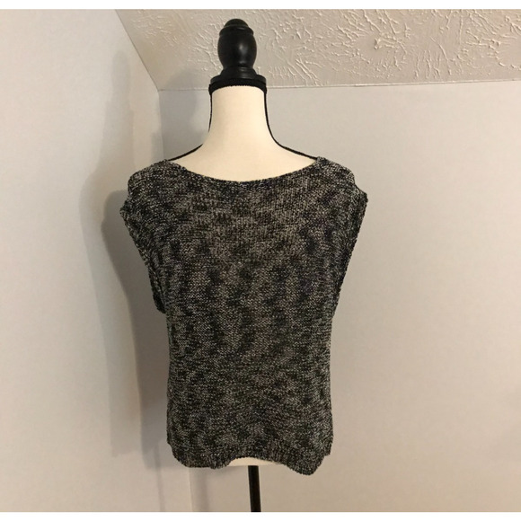 Alice + Olivia Open Mixed Knit Metallic Stripe Sweater Black Silver - Size Small - Picture 4 of 9